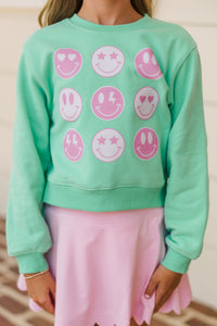 Girls: So Many Smiles Mint Green Graphic Sweatshirt