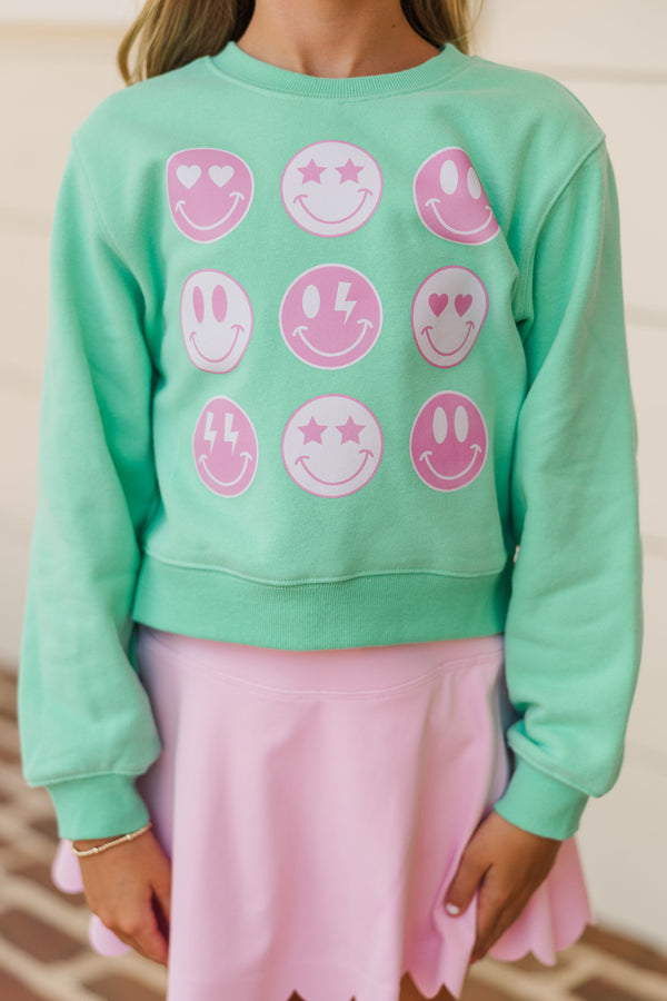 Girls: So Many Smiles Mint Green Graphic Sweatshirt