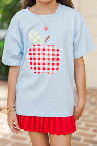 Girls: Gingham Apple Light Blue Graphic Tee