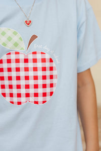 Girls: Gingham Apple Light Blue Graphic Tee