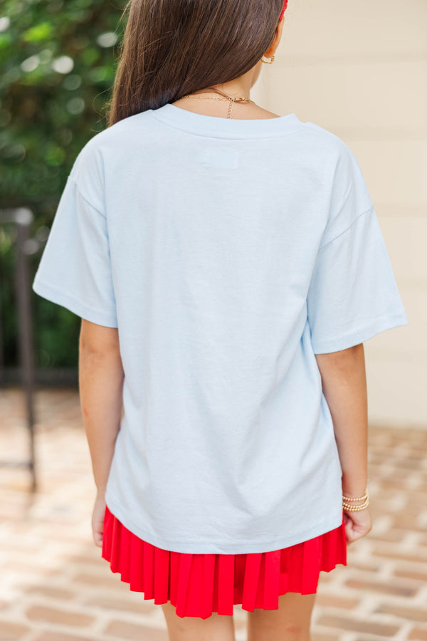 Girls: Gingham Apple Light Blue Graphic Tee