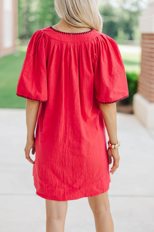 Just A Theory Red & Black Contrast Cotton Dress
