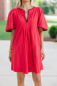 Just A Theory Red & Black Contrast Cotton Dress