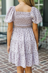 Girls: Just As You Were Purple Bow Print Babydoll Dress