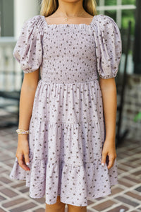 Girls: Just As You Were Purple Bow Print Babydoll Dress