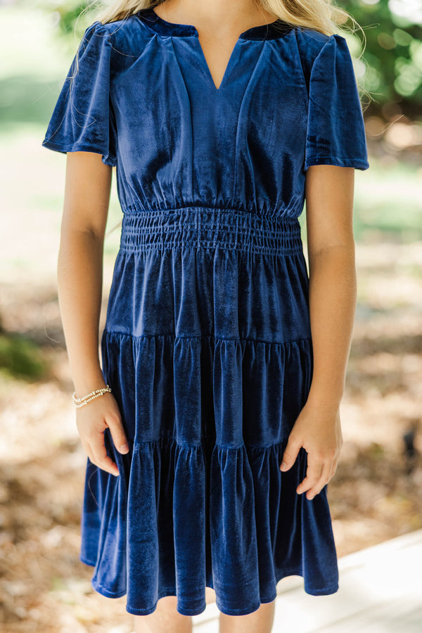 Girls: The Mary Navy Blue Velvet Dress