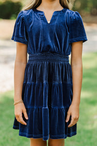 Girls: The Mary Navy Blue Velvet Dress