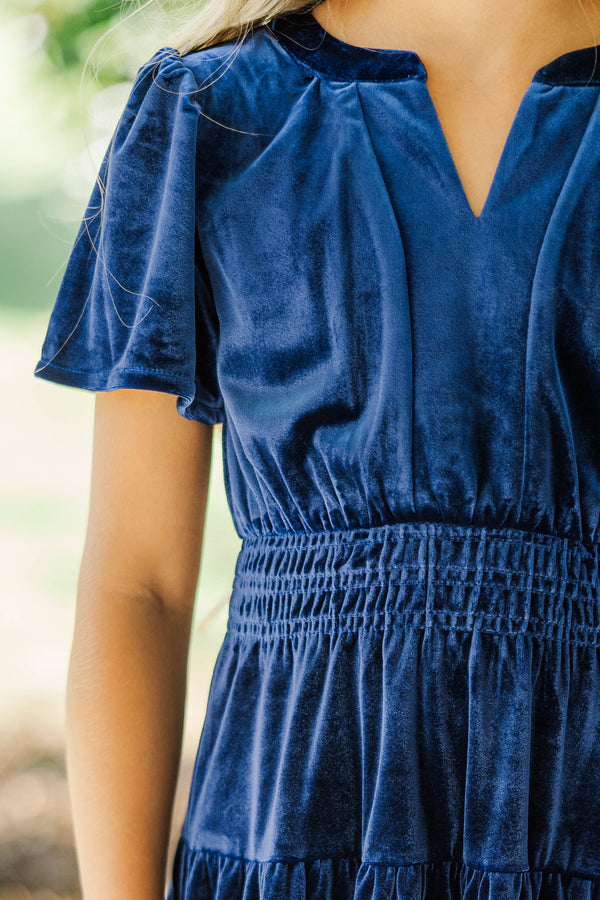 Girls: The Mary Navy Blue Velvet Dress