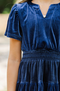 Girls: The Mary Navy Blue Velvet Dress