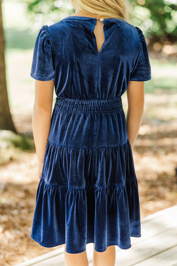 Girls: The Mary Navy Blue Velvet Dress