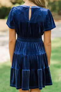 Girls: The Mary Navy Blue Velvet Dress