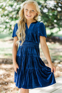 Girls: The Mary Navy Blue Velvet Dress