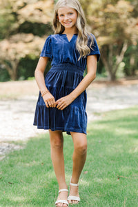 Girls: The Mary Navy Blue Velvet Dress