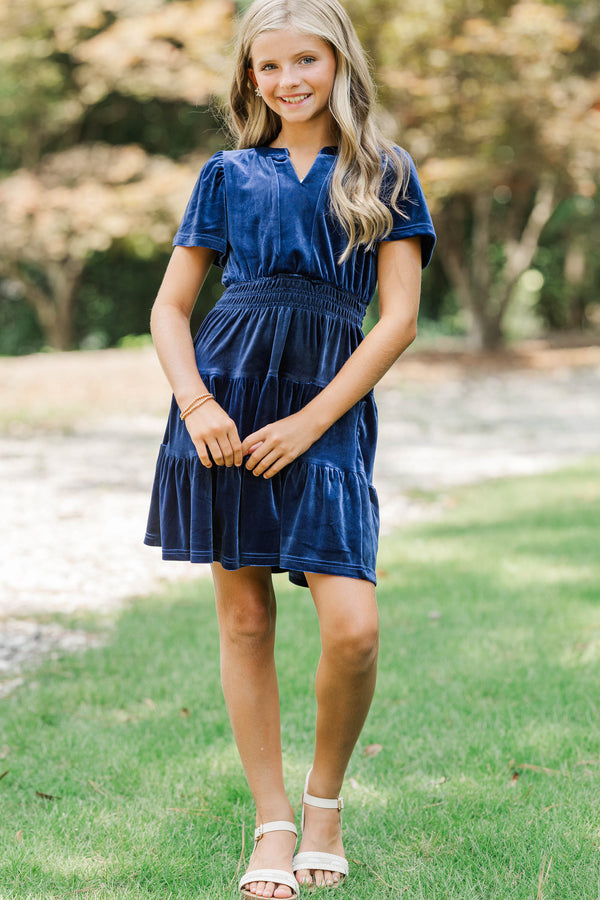Girls: The Mary Navy Blue Velvet Dress