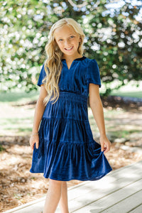 Girls: The Mary Navy Blue Velvet Dress