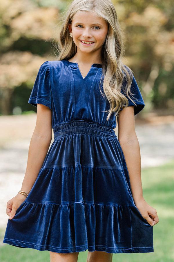 Girls: The Mary Navy Blue Velvet Dress
