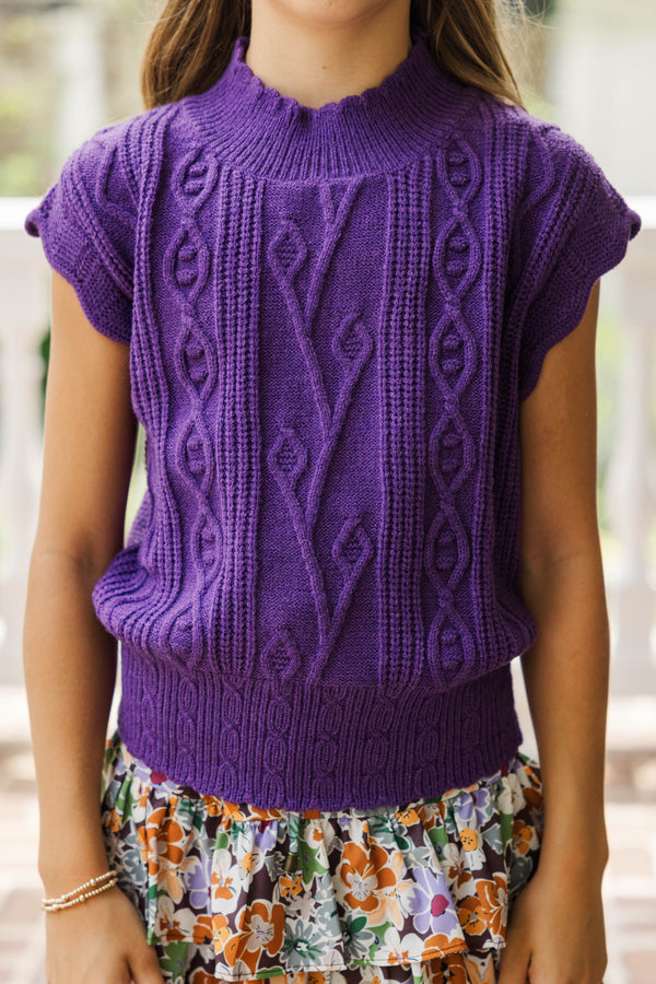 Girls: Get It Going Plum Purple Cable Knit Sweater Top
