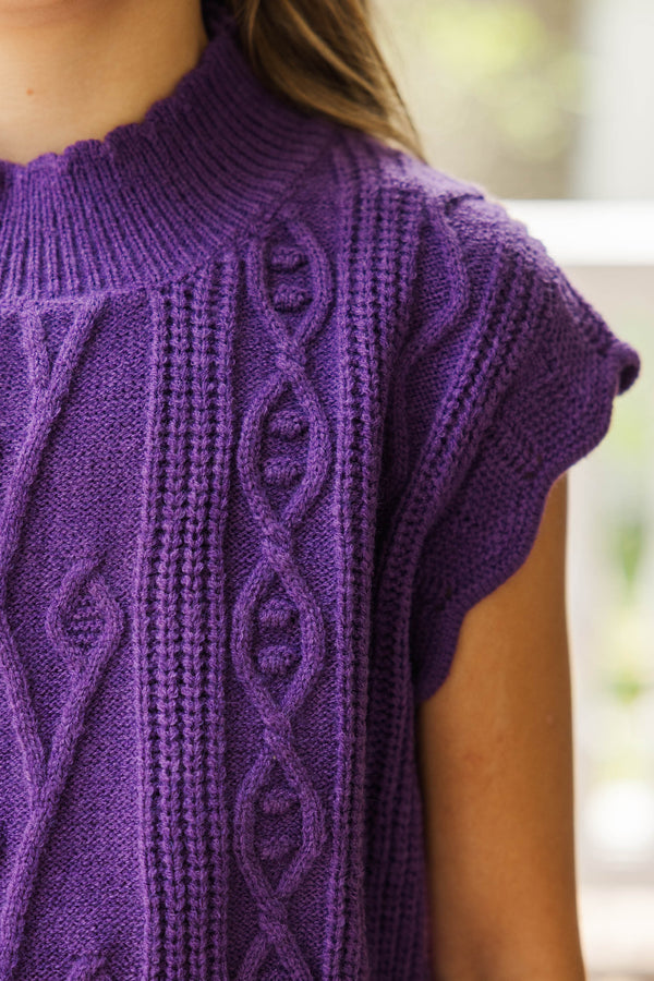 Girls: Get It Going Plum Purple Cable Knit Sweater Top