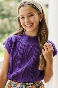 Girls: Get It Going Plum Purple Cable Knit Sweater Top