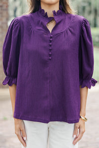 Keep It Up Plum Textured Ruffled Blouse