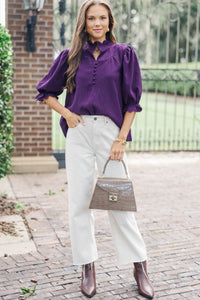 Keep It Up Plum Textured Ruffled Blouse