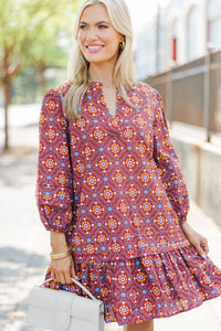 Harvest Beauty Brown Floral Medallion Dress