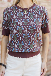My Storyline Brown Bow Print Sweater