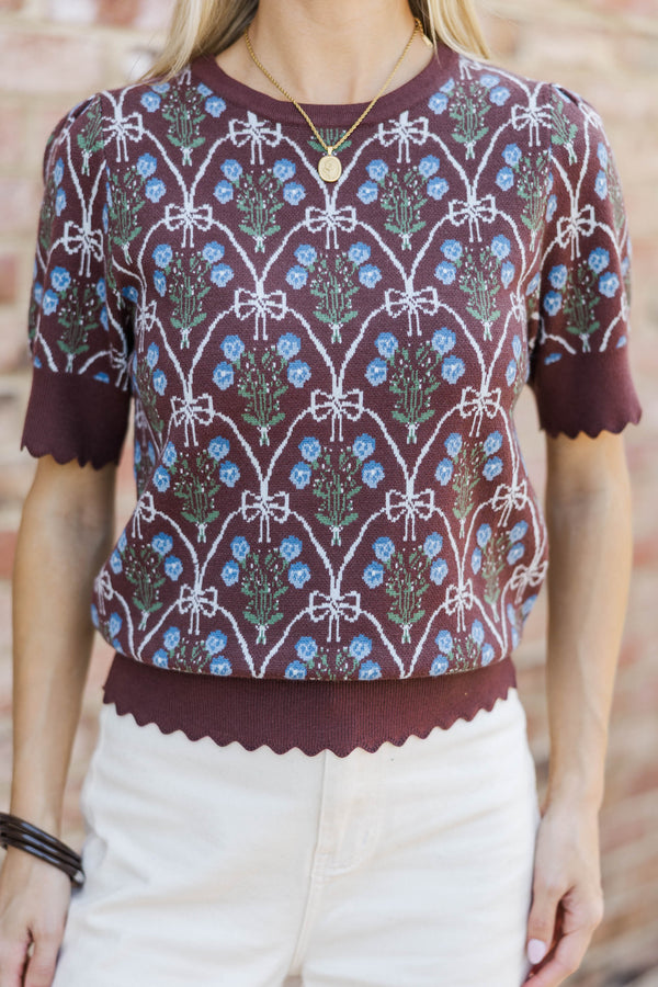 My Storyline Brown Bow Print Sweater