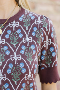 My Storyline Brown Bow Print Sweater