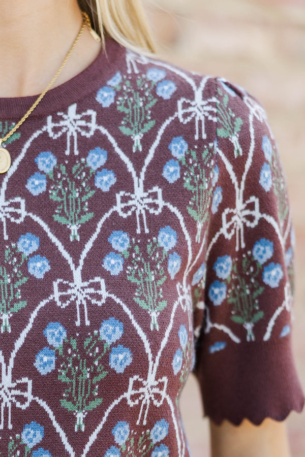 My Storyline Brown Bow Print Sweater