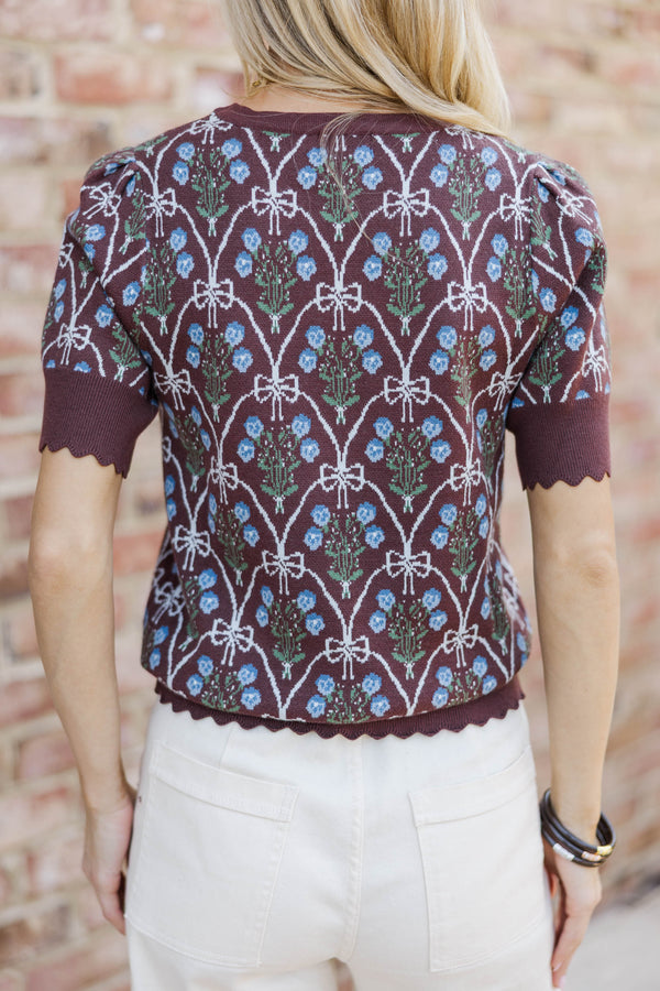 My Storyline Brown Bow Print Sweater