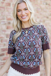 My Storyline Brown Bow Print Sweater