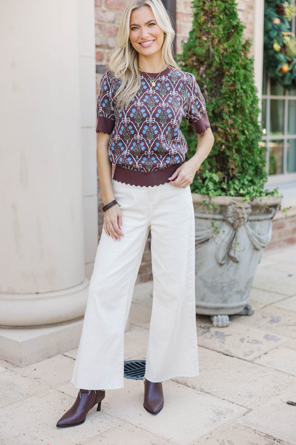 My Storyline Brown Bow Print Sweater