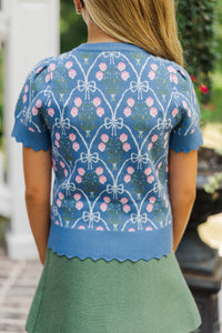 Girls: Shine A Little Brighter Teal Bow Print Sweater