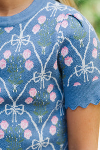 Girls: Shine A Little Brighter Teal Bow Print Sweater