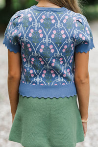 Girls: Shine A Little Brighter Teal Bow Print Sweater