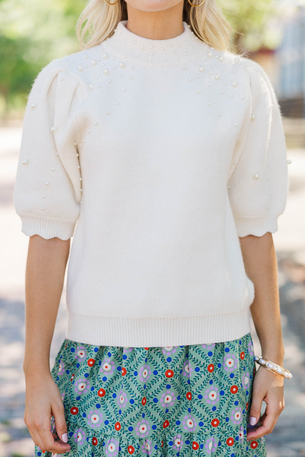 The Light In You Cream Pearl Embellished Sweater
