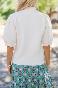 The Light In You Cream Pearl Embellished Sweater