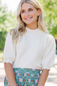 The Light In You Cream Pearl Embellished Sweater