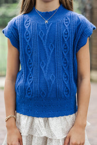 Girls: Get It Going Royal Blue Cable Knit Sweater Top