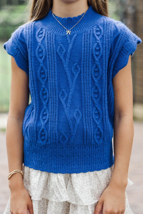 Girls: Get It Going Royal Blue Cable Knit Sweater Top