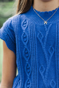 Girls: Get It Going Royal Blue Cable Knit Sweater Top