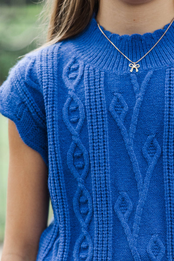Girls: Get It Going Royal Blue Cable Knit Sweater Top