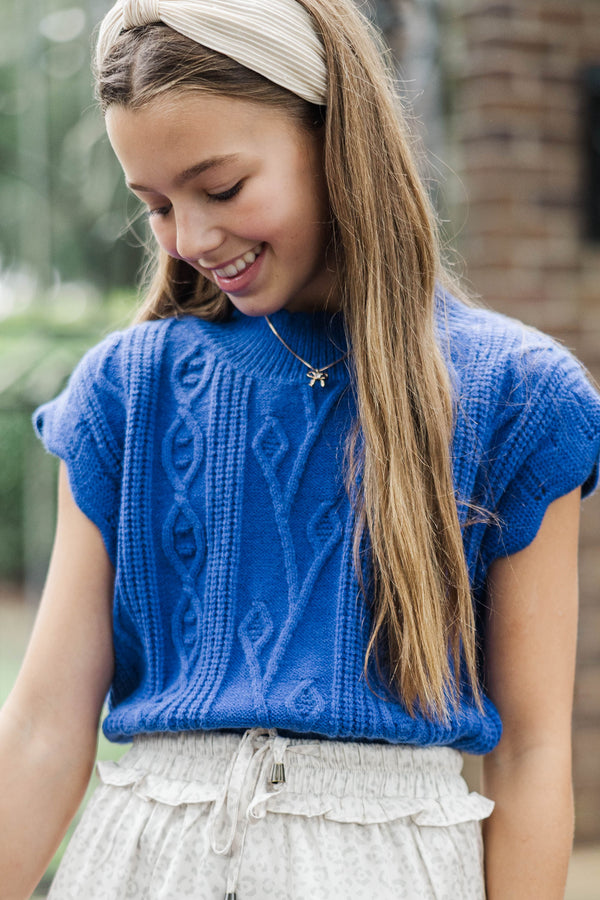 Girls: Get It Going Royal Blue Cable Knit Sweater Top