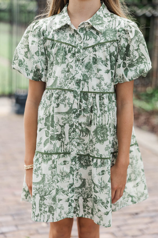 Girls: More Memories Olive Toile Babydoll Dress