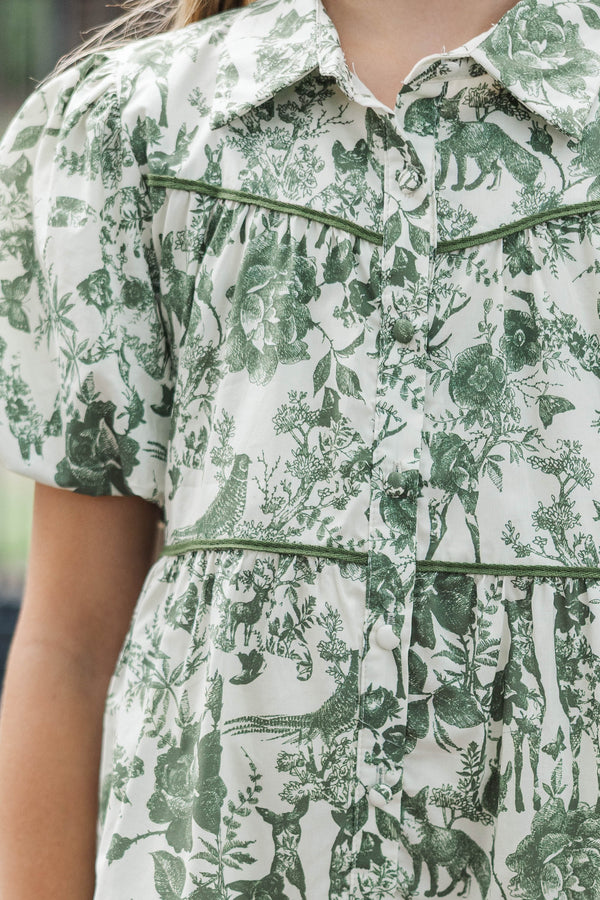 Girls: More Memories Olive Toile Babydoll Dress