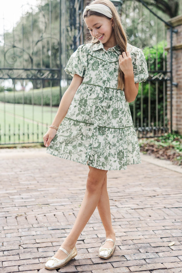 Girls: More Memories Olive Toile Babydoll Dress