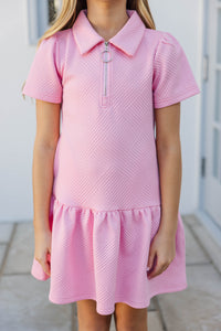 Girls: Woven Ease Pink Textured Babydoll Dress