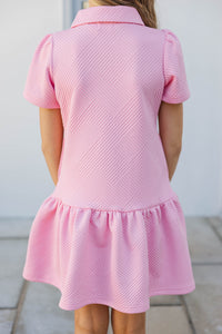Girls: Woven Ease Pink Textured Babydoll Dress