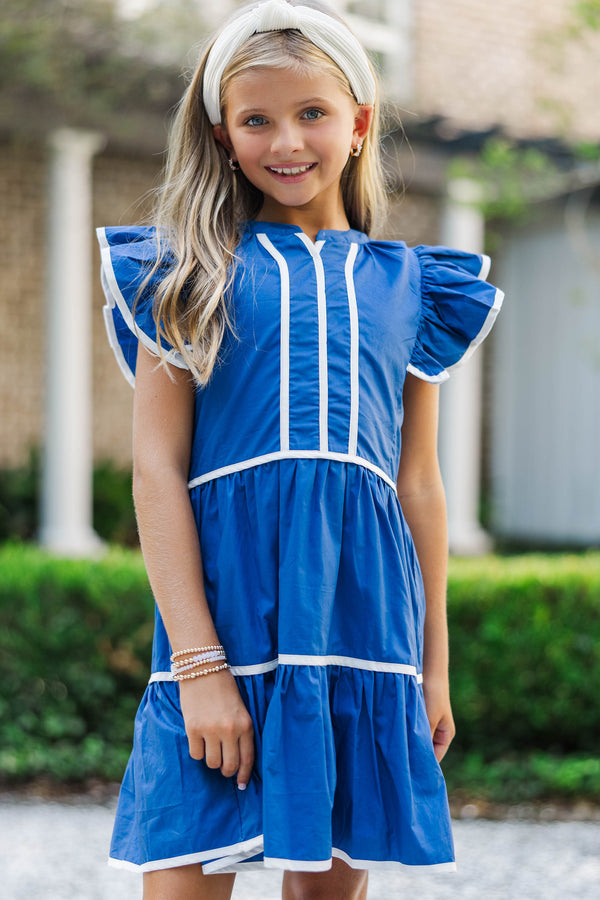 Girls: At This Time Navy Blue Babydoll Dress